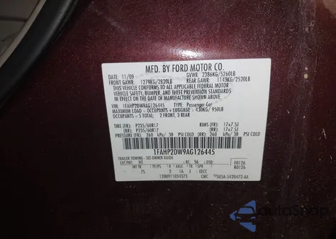 2010 Ford Taurus Se from USA, damaged, VIN 1FAHP2DW9AG126445